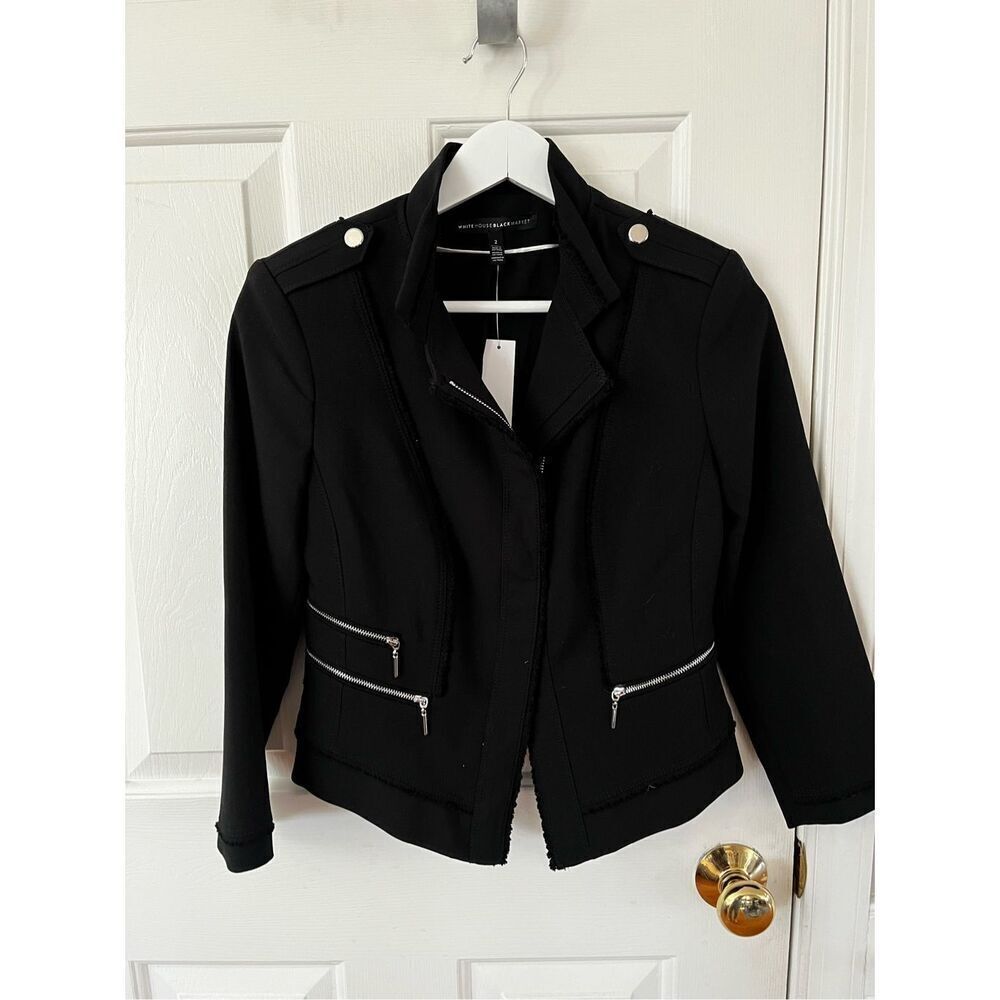 White House Black Market Black Scuba Moto Jacket sz 2 NWT $150